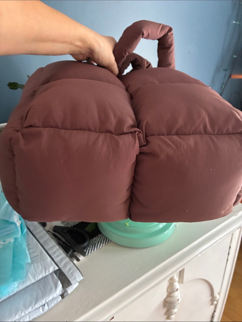 My Mum Made It Quilted Puffy Tote Bag in Brown - Picture 8 of 9